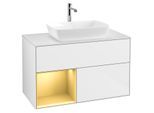 Villeroy und Boch Finion Waschtischunterschrank G771HFGF 100cm, Abdeckplatte white matt, Emotion, Regale Gold matt lacquer, Glossy white lacquer