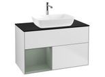 Villeroy und Boch Finion Waschtischunterschrank G772GMMT 100cm, Abdeckplatte black matt, Emotion, Regale Olive matt lacquer, White matt lacquer