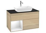 Villeroy und Boch Finion Waschtischunterschrank G772GFPC 100cm, Abdeckplatte black matt, Emotion, Regale Glossy white lacquer, Oak Veneer