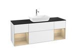 Villeroy und Boch Finion Waschtischunterschrank F862PCGF 160cm, Abdeckplatte black matt, Regale Oak Veneer, Glossy white lacquer