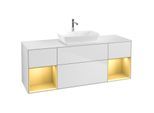 Villeroy und Boch Finion Waschtischunterschrank F861HFMT 160cm, Abdeckplatte white matt, Regale Gold matt lacquer, White matt lacquer