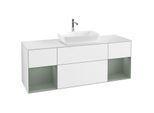 Villeroy und Boch Finion Waschtischunterschrank F861GMGF 160cm, Abdeckplatte white matt, Regale Olive matt lacquer, Glossy white lacquer