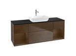 Villeroy und Boch Finion Waschtischunterschrank G862GNGN 160cm, Abdeckplatte black matt, Emotion, Regale Walnut Veneer, Walnut veneer