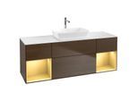 Villeroy und Boch Finion Waschtischunterschrank G861HFGN 160cm, Abdeckplatte white matt, Emotion, Regale Gold matt lacquer, Walnut veneer