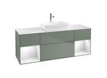 Villeroy und Boch Finion Waschtischunterschrank G861GFGM 160cm, Abdeckplatte white matt, Emotion, Regale Glossy white lacquer, Olive Matt Lacquer