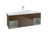 Villeroy und Boch Finion Waschtischunterschrank G861GMGN 160cm, Abdeckplatte white matt, Emotion, Regale Olive matt lacquer, Walnut veneer