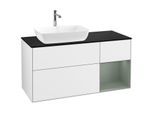 Villeroy und Boch Finion Waschtischunterschrank F812GMGF 120cm, Abdeckplatte black matt, Regale Olive matt lacquer, Glossy white lacquer
