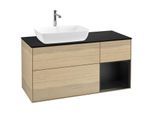 Villeroy und Boch Finion Waschtischunterschrank F812PDPC 120cm, Abdeckplatte black matt, Regale Black matt lacquer, Oak Veneer