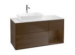 Villeroy und Boch Finion Waschtischunterschrank F811GNGN 120cm, Abdeckplatte white matt, Regale Walnut Veneer, Walnut veneer