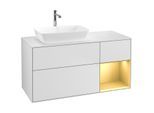 Villeroy und Boch Finion Waschtischunterschrank F811HFMT 120cm, Abdeckplatte white matt, Regale Gold matt lacquer, White matt lacquer