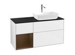 Villeroy und Boch Finion Waschtischunterschrank F802GNGF 120cm, Abdeckplatte black matt, Regale Walnut Veneer, Glossy white lacquer