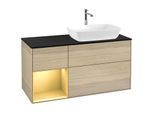 Villeroy und Boch Finion Waschtischunterschrank F802HFPC 120cm, Abdeckplatte black matt, Regale Gold matt lacquer, Oak Veneer