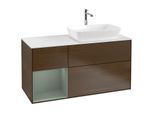 Villeroy und Boch Finion Waschtischunterschrank F801GMGN 120cm, Abdeckplatte white matt, Regale Olive matt lacquer, Walnut veneer