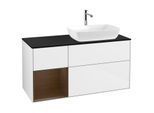Villeroy und Boch Finion Waschtischunterschrank G802GNGF 120cm, Abdeckplatte black matt, Emotion, Regale Walnut Veneer, Glossy white lacquer
