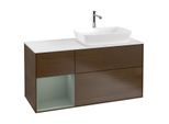 Villeroy und Boch Finion Waschtischunterschrank G801GMGN 120cm, Abdeckplatte white matt, Emotion, Regale Olive matt lacquer, Walnut veneer