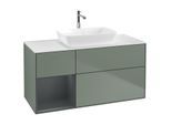 Villeroy und Boch Finion Waschtischunterschrank F821HGGM 120cm, Abdeckplatte white matt, Regale Midnight matt lacquer, Olive Matt Lacquer