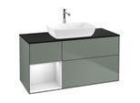Villeroy und Boch Finion Waschtischunterschrank F822MTGM 120cm, Abdeckplatte black matt, Regale White matt lacquer, Olive Matt Lacquer