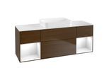 Villeroy und Boch Finion Waschtischunterschrank G741GFGN 160x60,3x50,1cm, Regale Glossy white lacquer, Walnut veneer