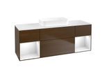 Villeroy und Boch Finion Waschtischunterschrank F741GFGN 160x60,3x50,1cm, Regale Glossy white lacquer, Walnut veneer