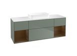 Villeroy und Boch Finion Waschtischunterschrank F741GNGM 160x60,3x50,1cm, Regale Walnut veneer, Olive Matt Lacquer