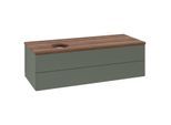 Villeroy und Boch Antao Waschtisch-Unterschrank L22012HL mit Beleuchtung, 2 Auszüge, 1200 x 360 x 500 mm, Front ohne Struktur, Leaf Green Matt Lacquer / Warm Walnut