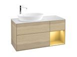 Villeroy und Boch Finion Waschtischunterschrank G931HFPC 120cm, Abdeckplatte white matt, Emotion, Regale Gold matt lacquer, Oak Veneer