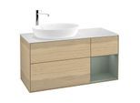 Villeroy und Boch Finion Waschtischunterschrank F931GMPC 120cm, Abdeckplatte white matt, Regale Olive matt lacquer, Oak Veneer