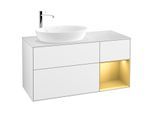 Villeroy und Boch Finion Waschtischunterschrank F931HFGF 120cm, Abdeckplatte white matt, Regale Gold matt lacquer, Glossy white lacquer