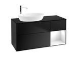 Villeroy und Boch Finion Waschtischunterschrank F932GFPD 120cm, Abdeckplatte black matt, Regale Glossy white lacquer, Black matt lacquer