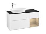 Villeroy und Boch Finion Waschtischunterschrank F932PCGF 120cm, Abdeckplatte black matt, Regale Oak Veneer, Glossy white lacquer