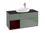 Villeroy und Boch Finion Waschtischunterschrank F942HBGM 120cm, Abdeckplatte black matt, Regale Peony matt lacquer, Olive Matt Lacquer