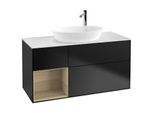 Villeroy und Boch Finion Waschtischunterschrank F941PCPD 120cm, Abdeckplatte white matt, Regale Oak Veneer, Black matt lacquer