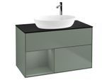 Villeroy und Boch Finion Waschtischunterschrank F892GMGM 100cm, Abdeckplatte black matt, Regale Olive matt lacquer, Olive Matt Lacquer