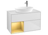 Villeroy und Boch Finion Waschtischunterschrank F891HFMT 100cm, Abdeckplatte white matt, Regale Gold matt lacquer, White matt lacquer