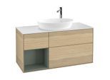 Villeroy und Boch Finion Waschtischunterschrank G941GMPC 120cm, Abdeckplatte white matt, Emotion, Regale Olive matt lacquer, Oak Veneer