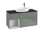 Villeroy und Boch Finion Waschtischunterschrank G942GFGM 120cm, Abdeckplatte black matt, Emotion, Regale Glossy white lacquer, Olive Matt Lacquer