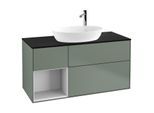 Villeroy und Boch Finion Waschtischunterschrank G942MTGM 120cm, Abdeckplatte black matt, Emotion, Regale White matt lacquer, Olive Matt Lacquer