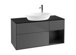 Villeroy und Boch Finion Waschtischunterschrank G952PDGK 120cm, Abdeckplatte black matt, Emotion, Regale Black matt lacquer, Anthracite matt