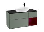 Villeroy und Boch Finion Waschtischunterschrank F952HBGM 120cm, Abdeckplatte black matt, Regale Peony matt lacquer, Olive Matt Lacquer