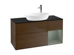 Villeroy und Boch Finion Waschtischunterschrank F952GMGN 120cm, Abdeckplatte black matt, Regale Olive matt lacquer, Walnut veneer