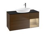 Villeroy und Boch Finion Waschtischunterschrank F952PCGN 120cm, Abdeckplatte black matt, Regale Oak Veneer, Walnut veneer