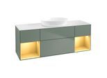 Villeroy und Boch Finion Waschtischunterschrank FD01HFGM 120cm, Abdeckplatte white matt, Regale Gold matt lacquer, Olive Matt Lacquer