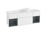 Villeroy und Boch Finion Waschtischunterschrank FD01HGGF 120cm, Abdeckplatte white matt, Regale Midnight matt lacquer, Glossy white lacquer