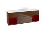 Villeroy und Boch Finion Waschtischunterschrank FD01HBGN 120cm, Abdeckplatte white matt, Regale Peony matt lacquer, Walnut veneer