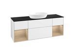 Villeroy und Boch Finion Waschtischunterschrank GD02PCGF 120cm, Abdeckplatte black matt, Emotion, Regale Oak Veneer, Glossy white lacquer