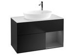 Villeroy und Boch Finion Waschtischunterschrank G901GKPD 100cm, Abdeckplatte white matt, Emotion, Regale Anthracite matt lacquer, Black matt lacquer