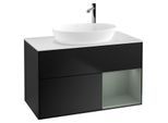 Villeroy und Boch Finion Waschtischunterschrank G901GMPD 100cm, Abdeckplatte white matt, Emotion, Regale Olive matt lacquer, Black matt lacquer