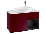Villeroy und Boch Finion Waschtischunterschrank G901PDHB 100cm, Abdeckplatte white matt, Emotion, Regale Black matt lacquer, Peony Matt