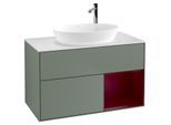 Villeroy und Boch Finion Waschtischunterschrank F901HBGM 100cm, Abdeckplatte white matt, Regale Peony matt lacquer, Olive Matt Lacquer