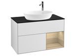 Villeroy und Boch Finion Waschtischunterschrank F902PCMT 100cm, Abdeckplatte black matt, Regale Oak Veneer, White matt lacquer